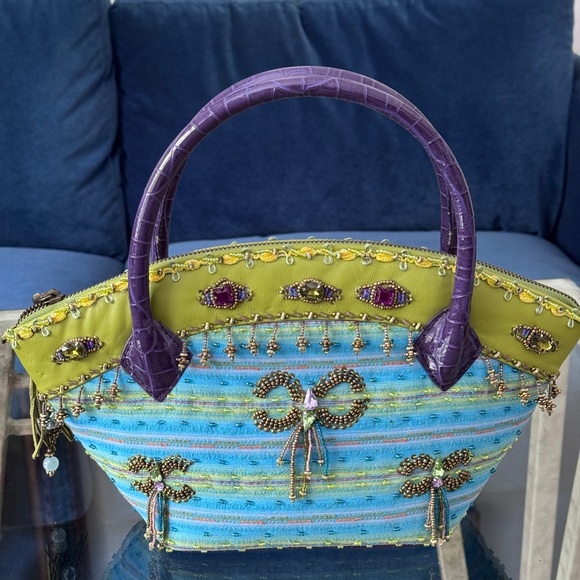 Mary Frances Vintage Vibrant Hand Sewn Beaded Silk Hand Bag/Purse. - Picture 7 of 11
